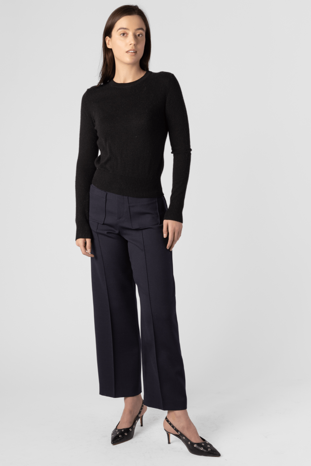 Cashmere Shrunken Crewneck Sweater - White + Warren