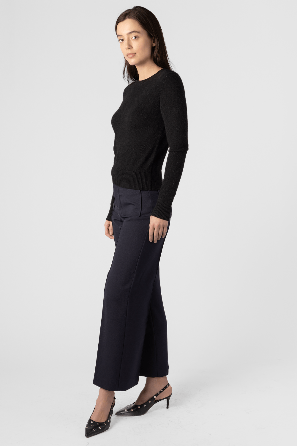 Cashmere Shrunken Crewneck Sweater - White + Warren