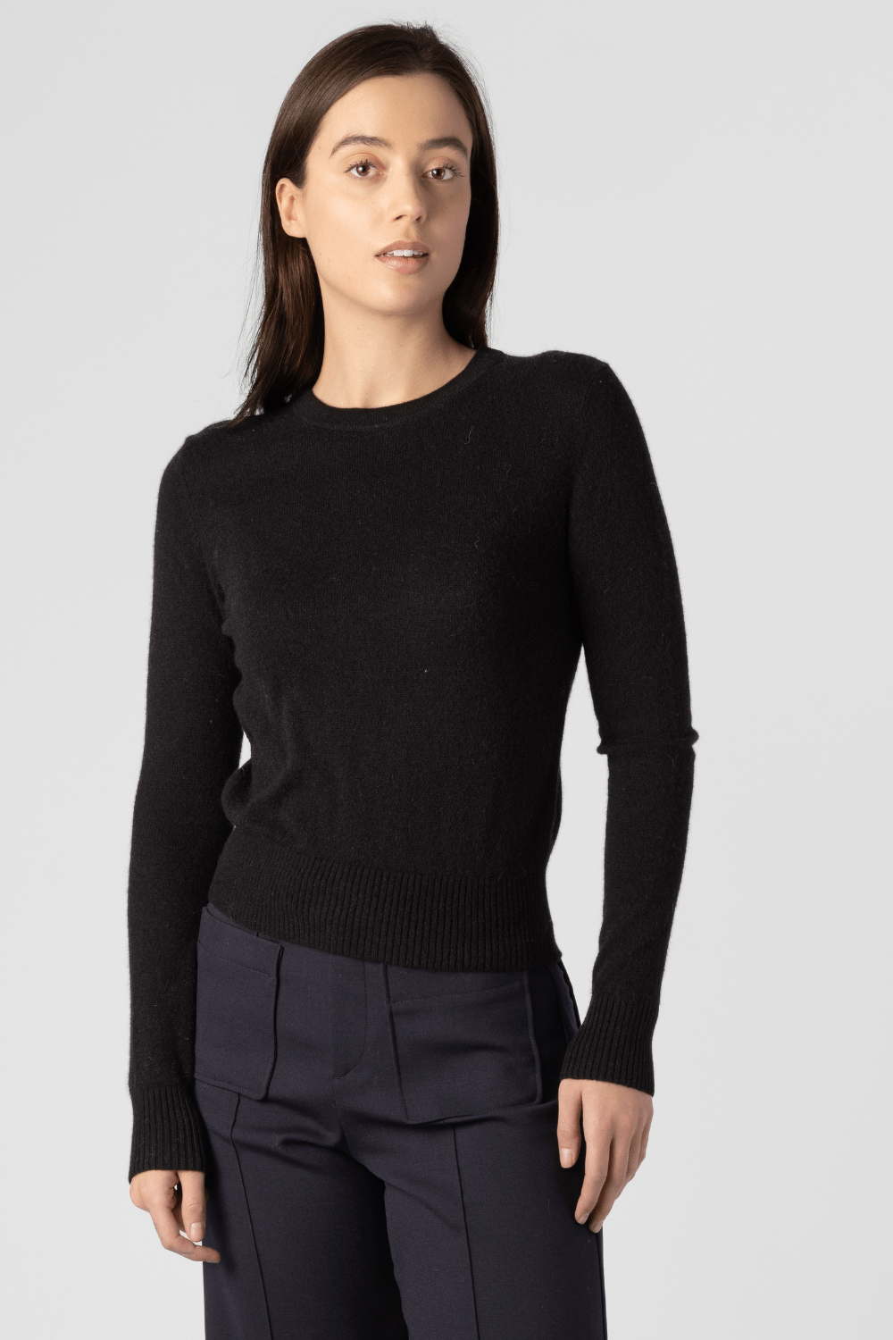 Cashmere Shrunken Crewneck Sweater - White + Warren