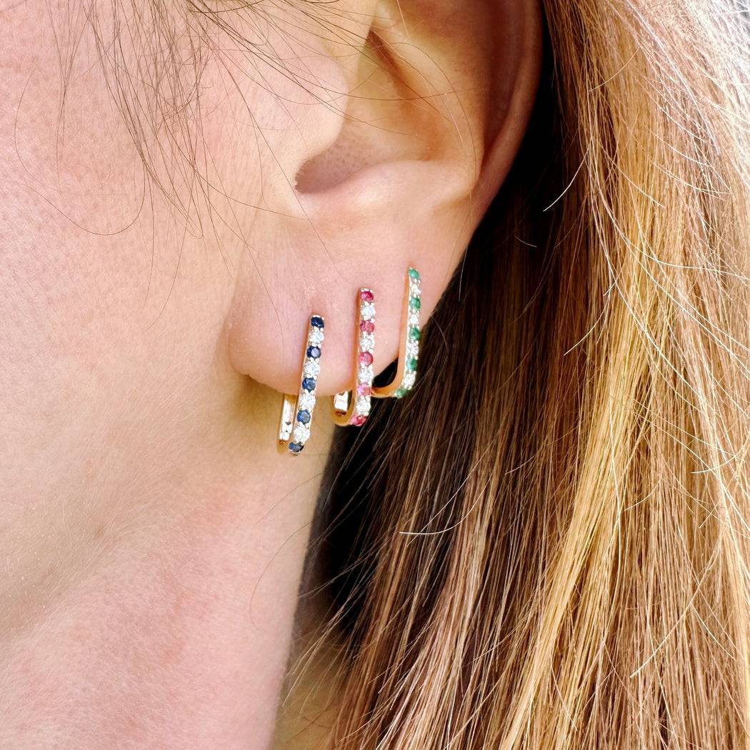 Diamond/Sapphire Small Paperclip Hoop Earrings - Lee Jones Collection