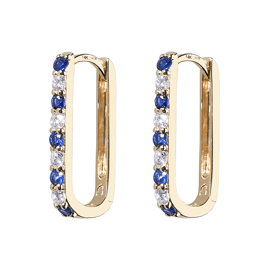 Diamond/Sapphire Small Paperclip Hoop Earrings - Lee Jones Collection