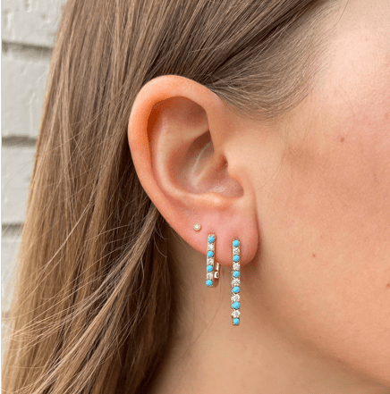 Diamond/Turquoise Small Paperclip Earrings - Lee Jones Collection