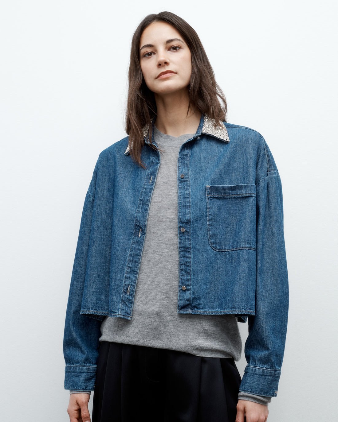 My Ex's Denim Shirt w/ Crystal Collar - TWP