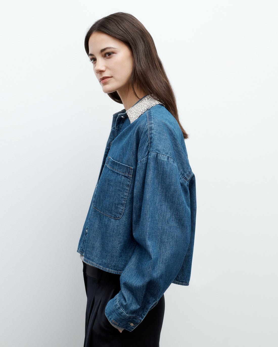 My Ex's Denim Shirt w/ Crystal Collar - TWP