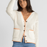 Organic Cotton Trim Cardigan - White + Warren