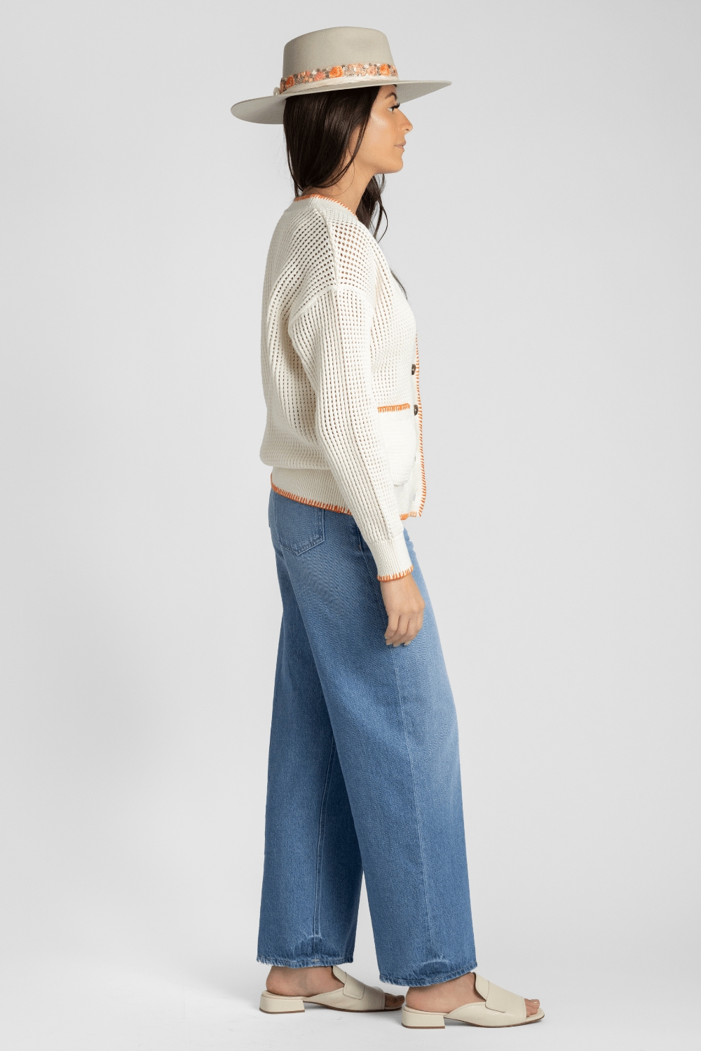Organic Cotton Trim Cardigan - White + Warren
