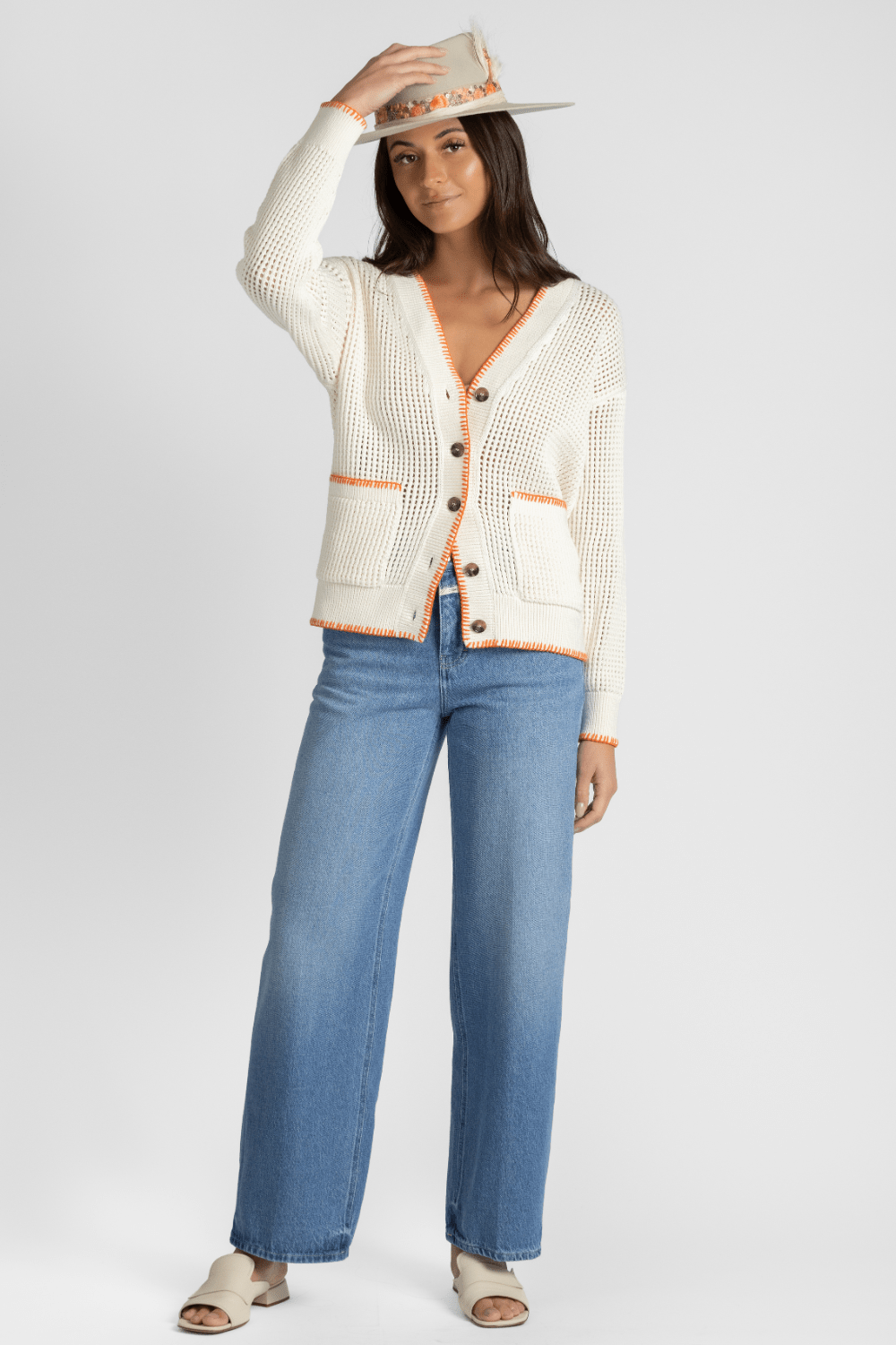 Organic Cotton Trim Cardigan - White + Warren