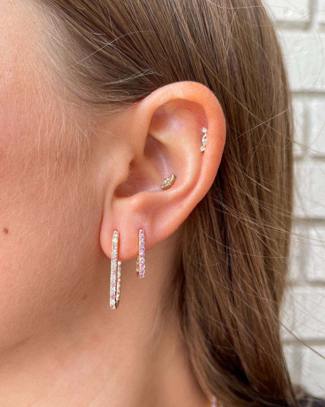 Pink Sapphire Small Paperclip Hoop Earrings - Lee Jones Collection