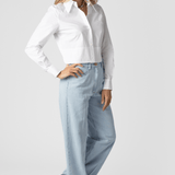 Poplin Crop Button Up Blouse - Odeeh