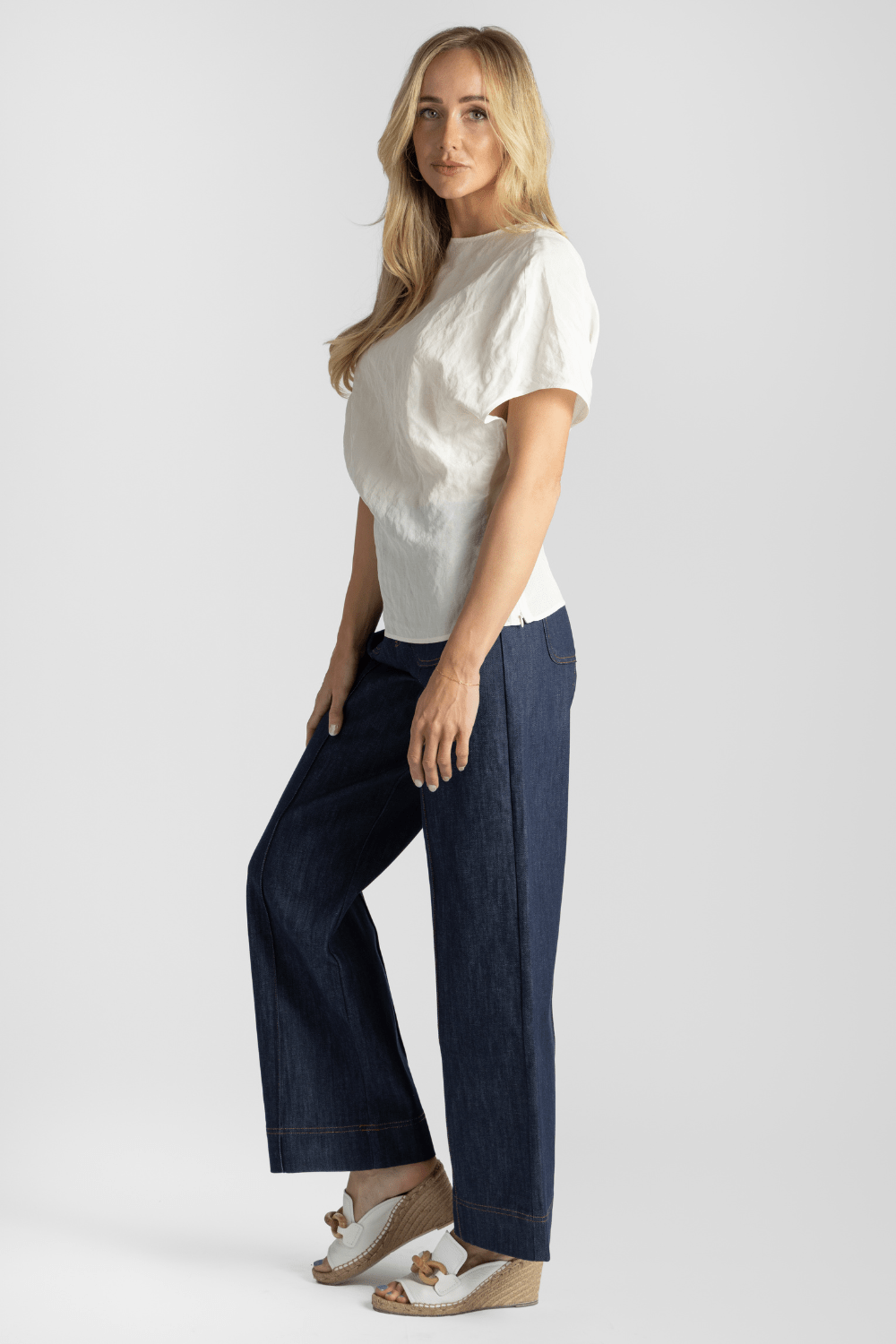 Textured White V - Back Shirt - The Posh Peacock