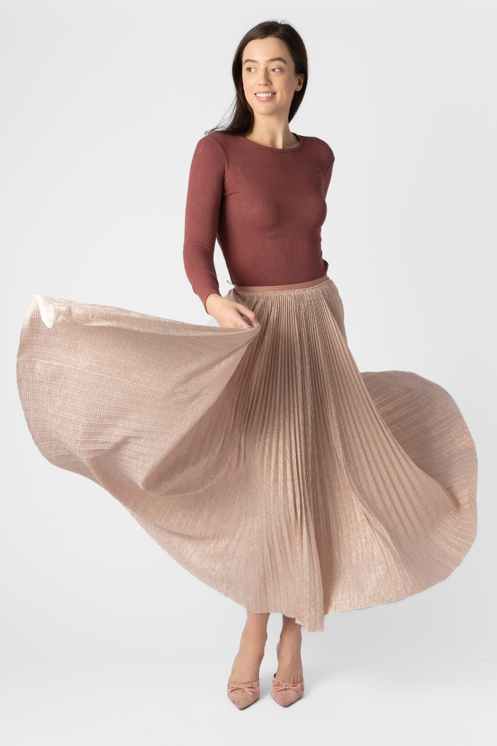 Quincy Top + Lame Pleated Skirt