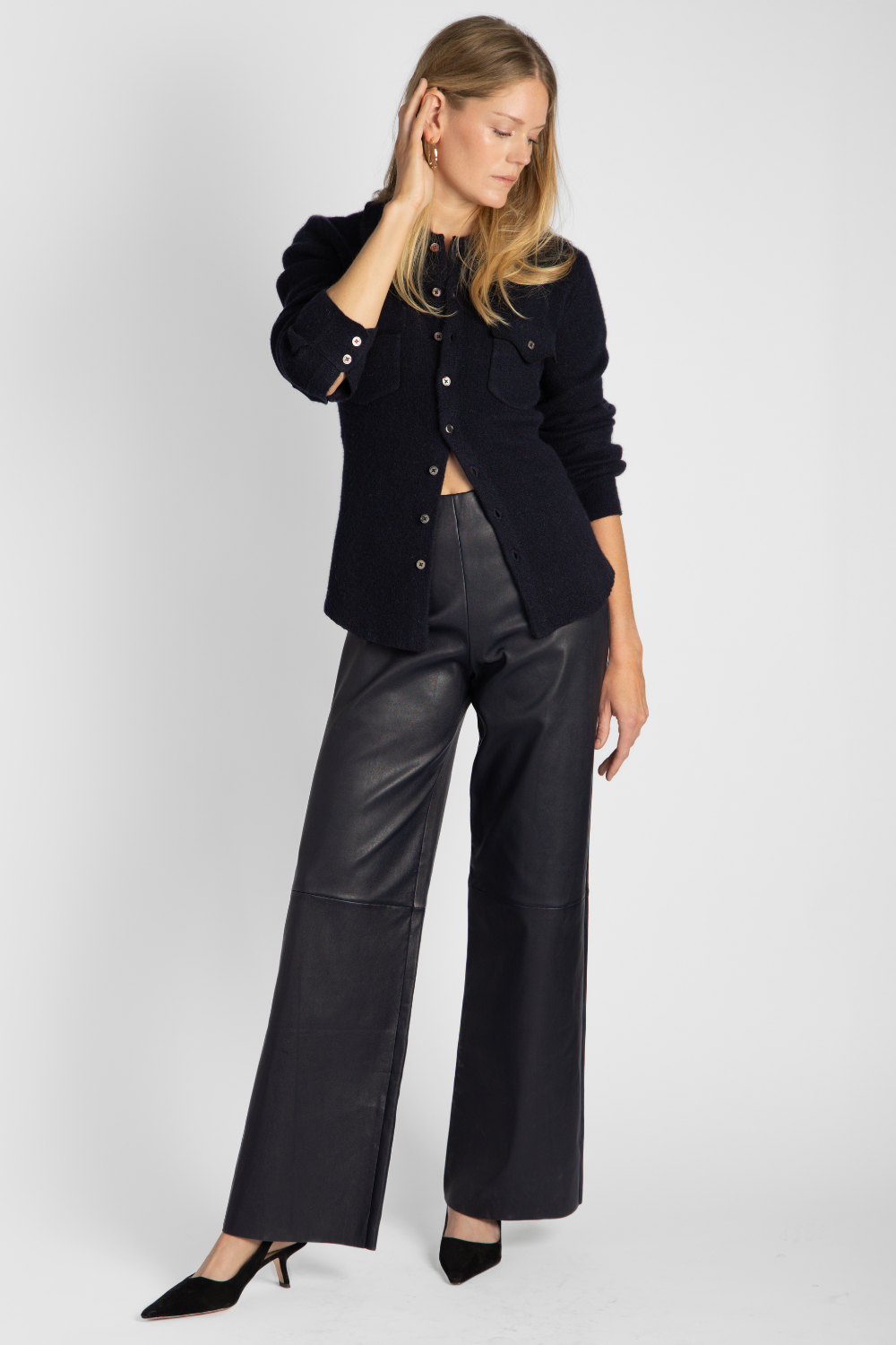 Cashmere Button Up Top + Midnight Leather Pant