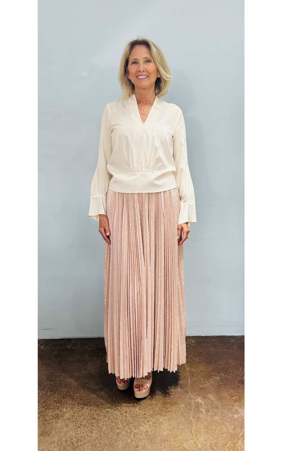 Sacha Silk Long Sleeve Top + Lame Soriel Skirt