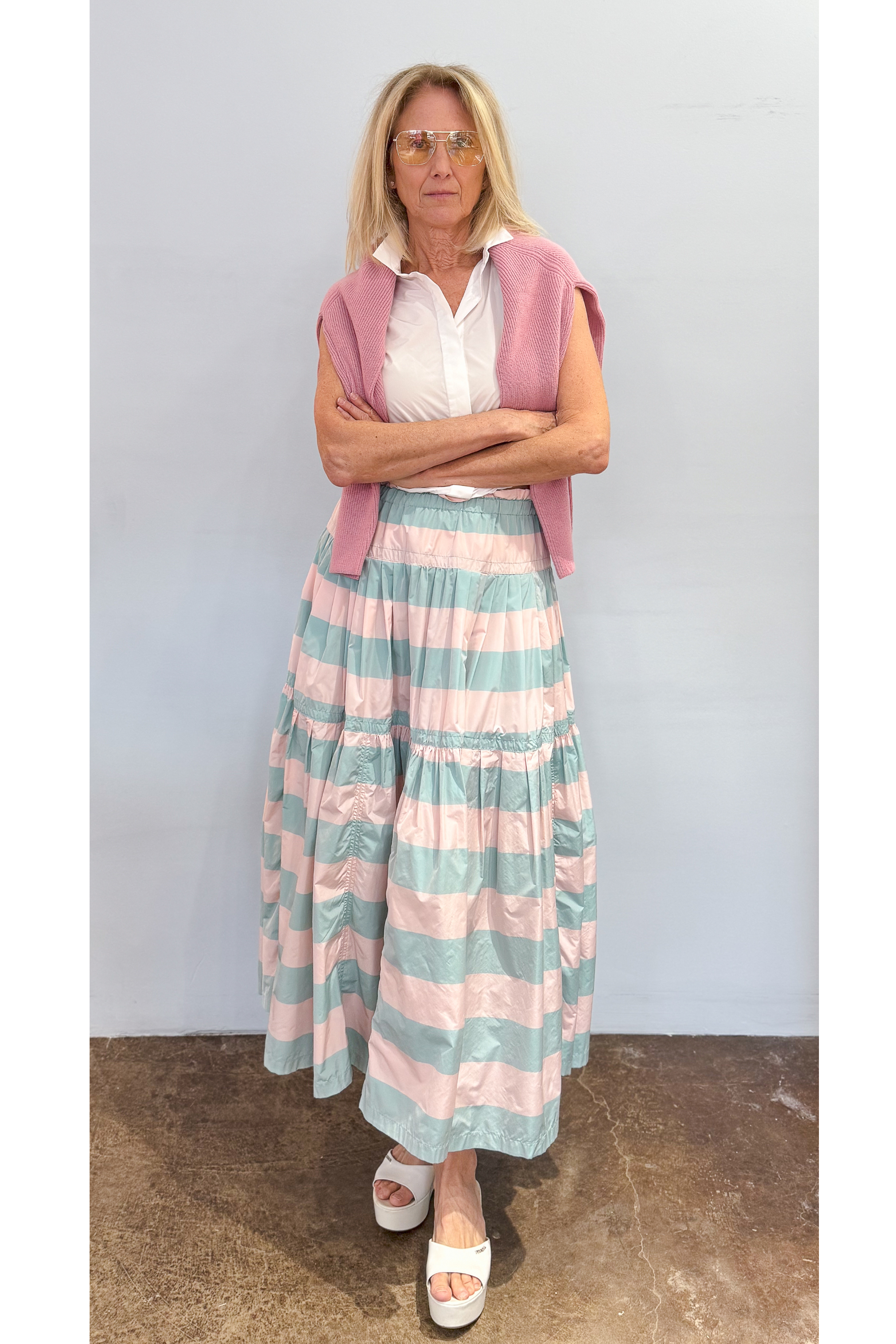 White Top & Taffetta Skirt Featured Look