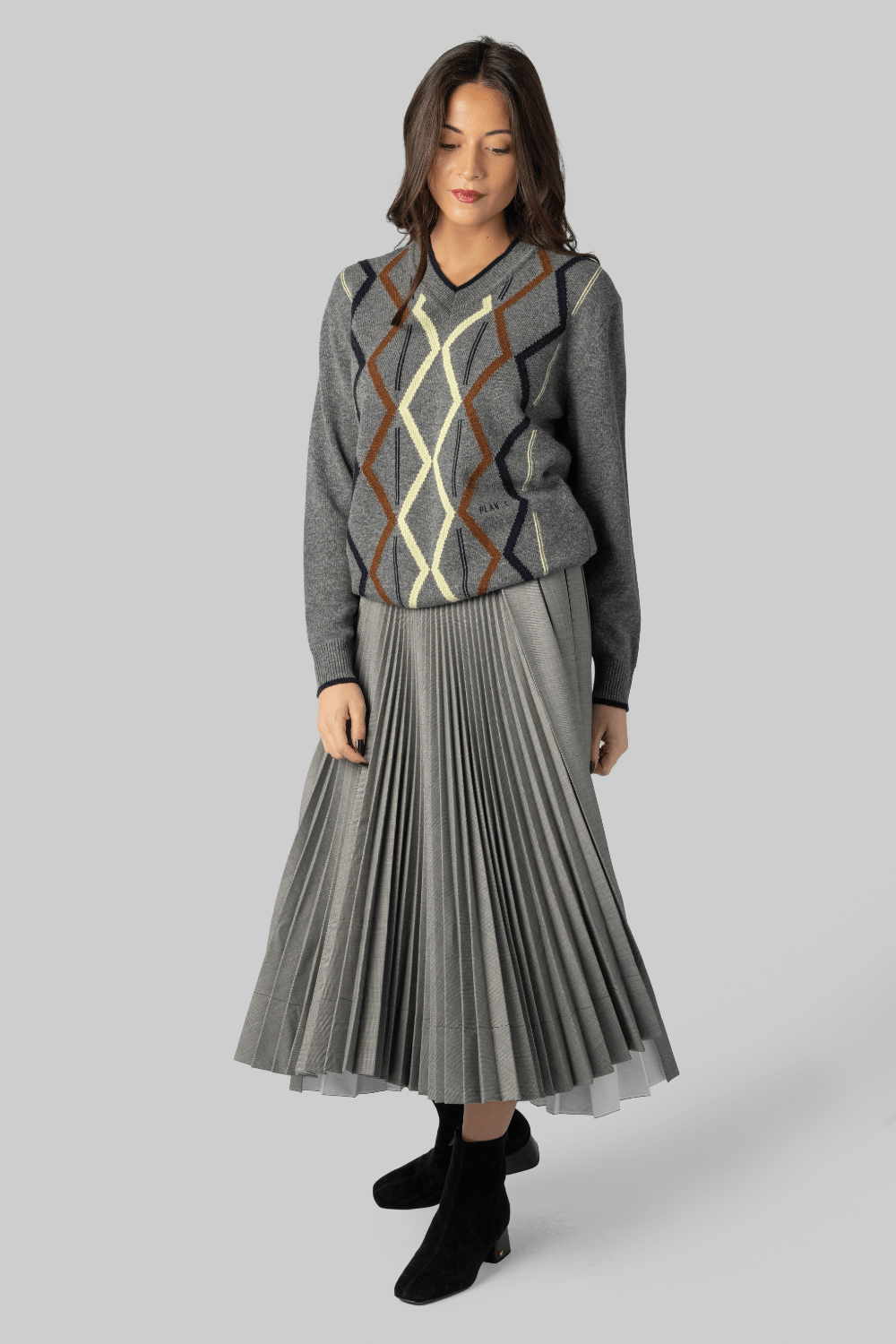 Argyle Sweater + Pleated Skirt image