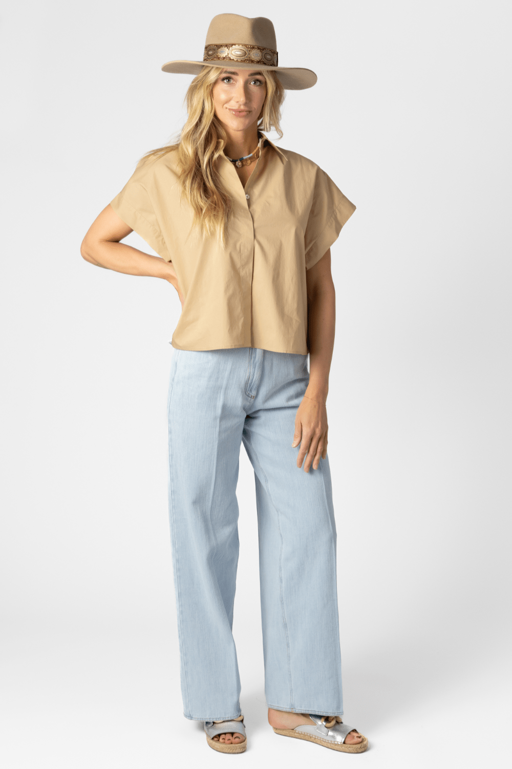 Boxy Cotton Poplin Top + Calvary Jean