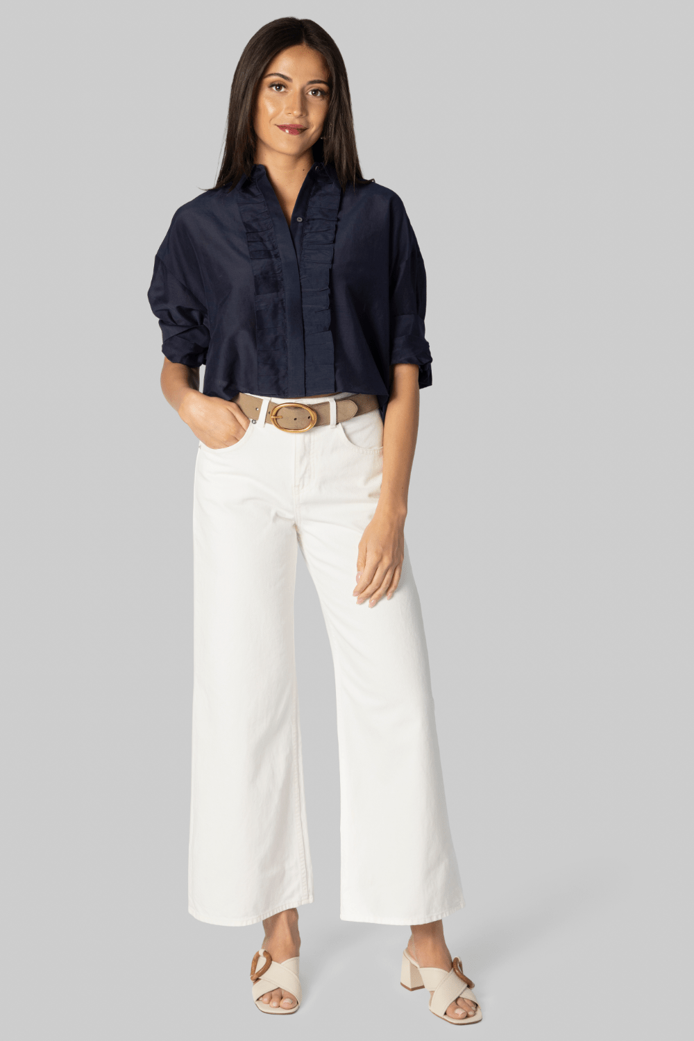 Next Ex Midnight Ruffle Shirt + Marlene Jean - The Posh Peacock