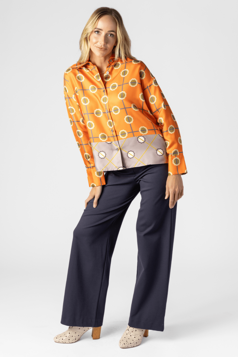 Orange Floral Blouse + Jersey Pant