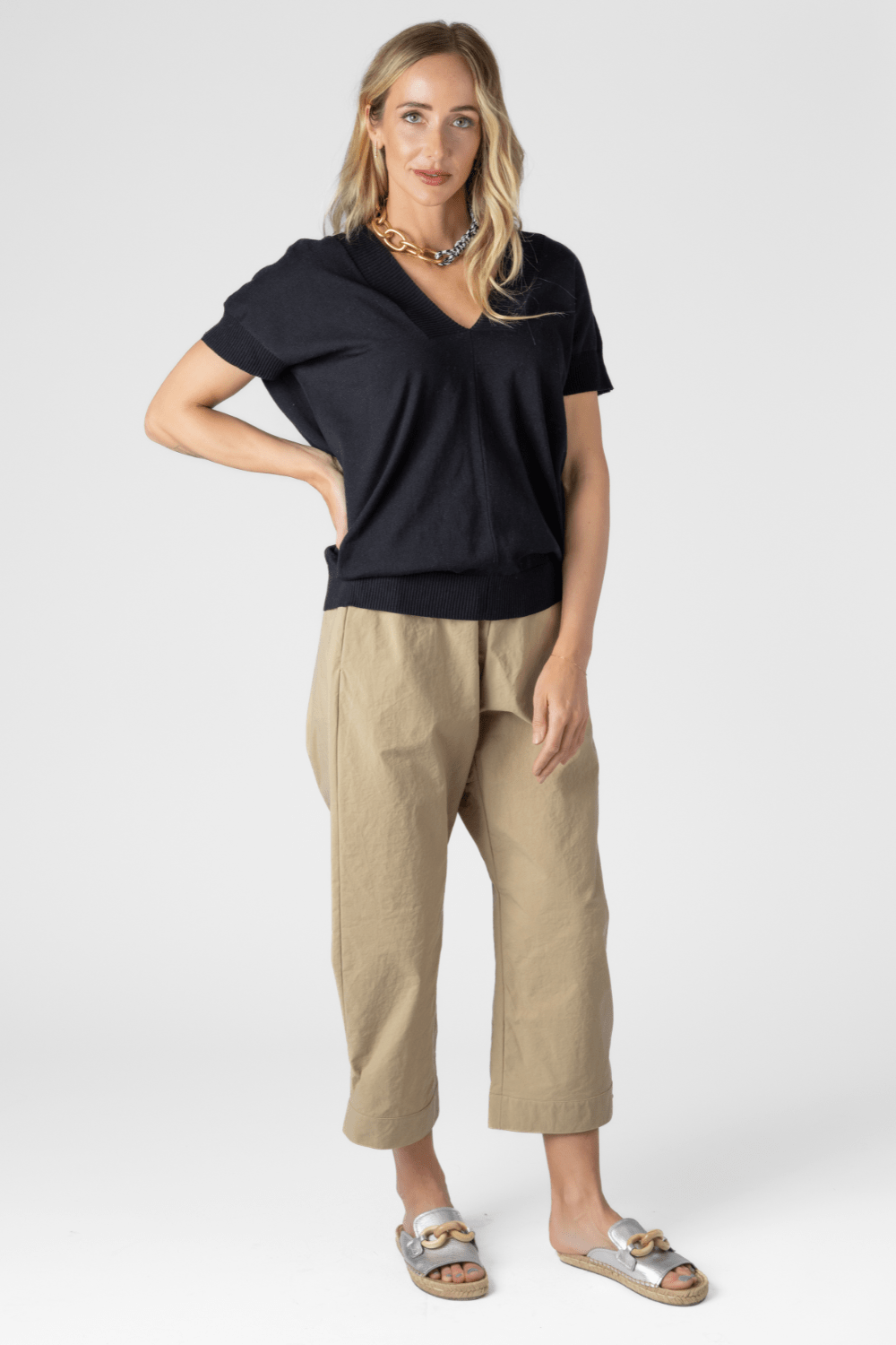 Panama Trouser + V Neck Knit Top