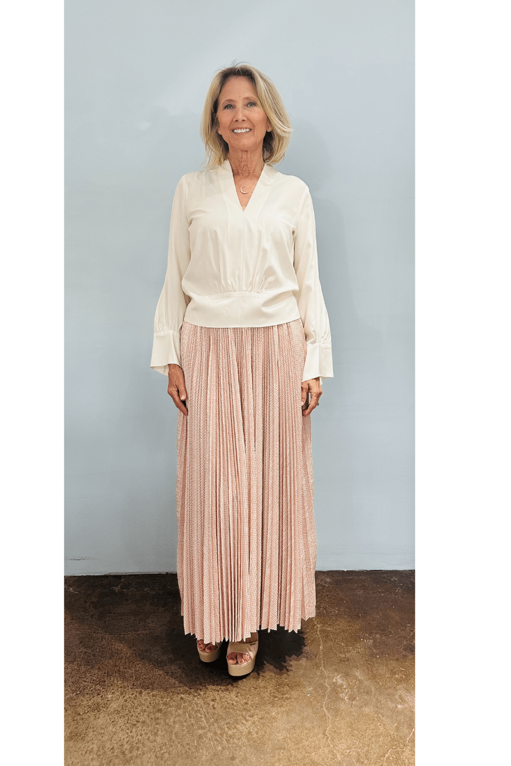Sacha Silk Long Sleeve Top + Lame Soleill Skirt