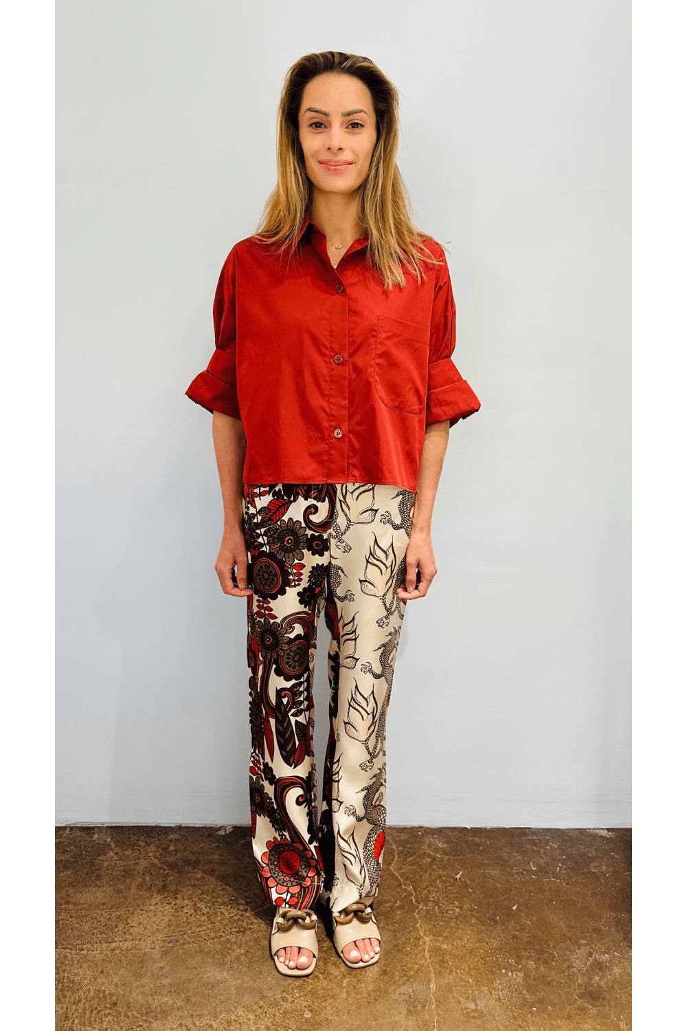 Wine Cotton Next Ex Shirt + Mix Flower Lucky Pant