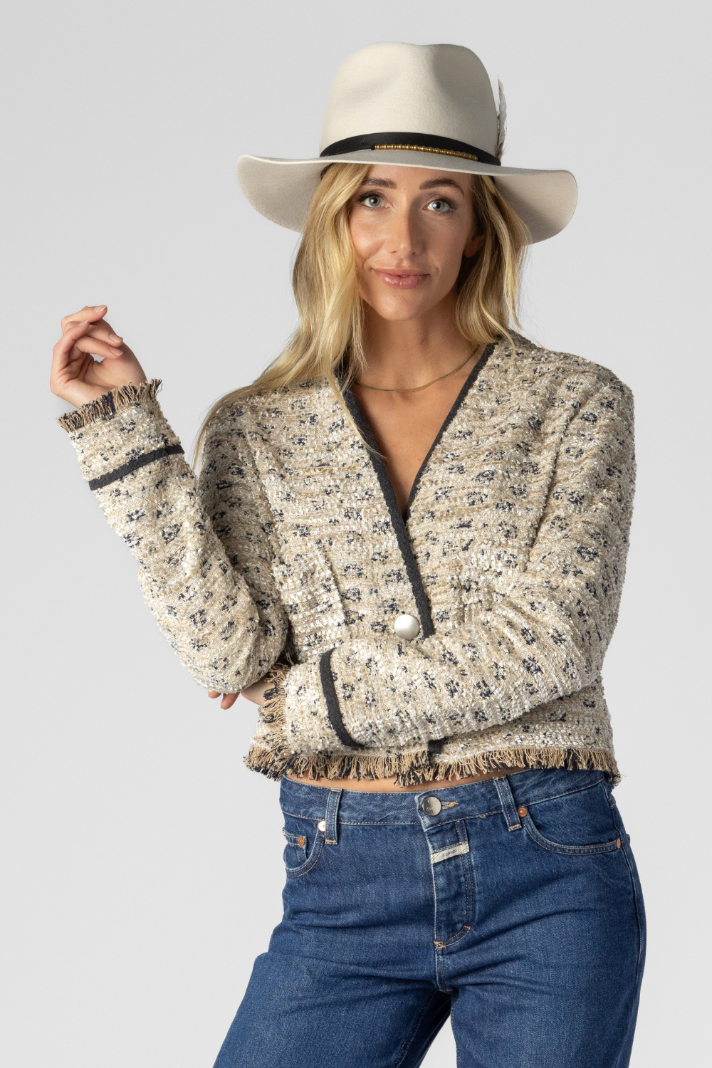 Tweed Jacquard Cropped Jacket - The Posh Peacock