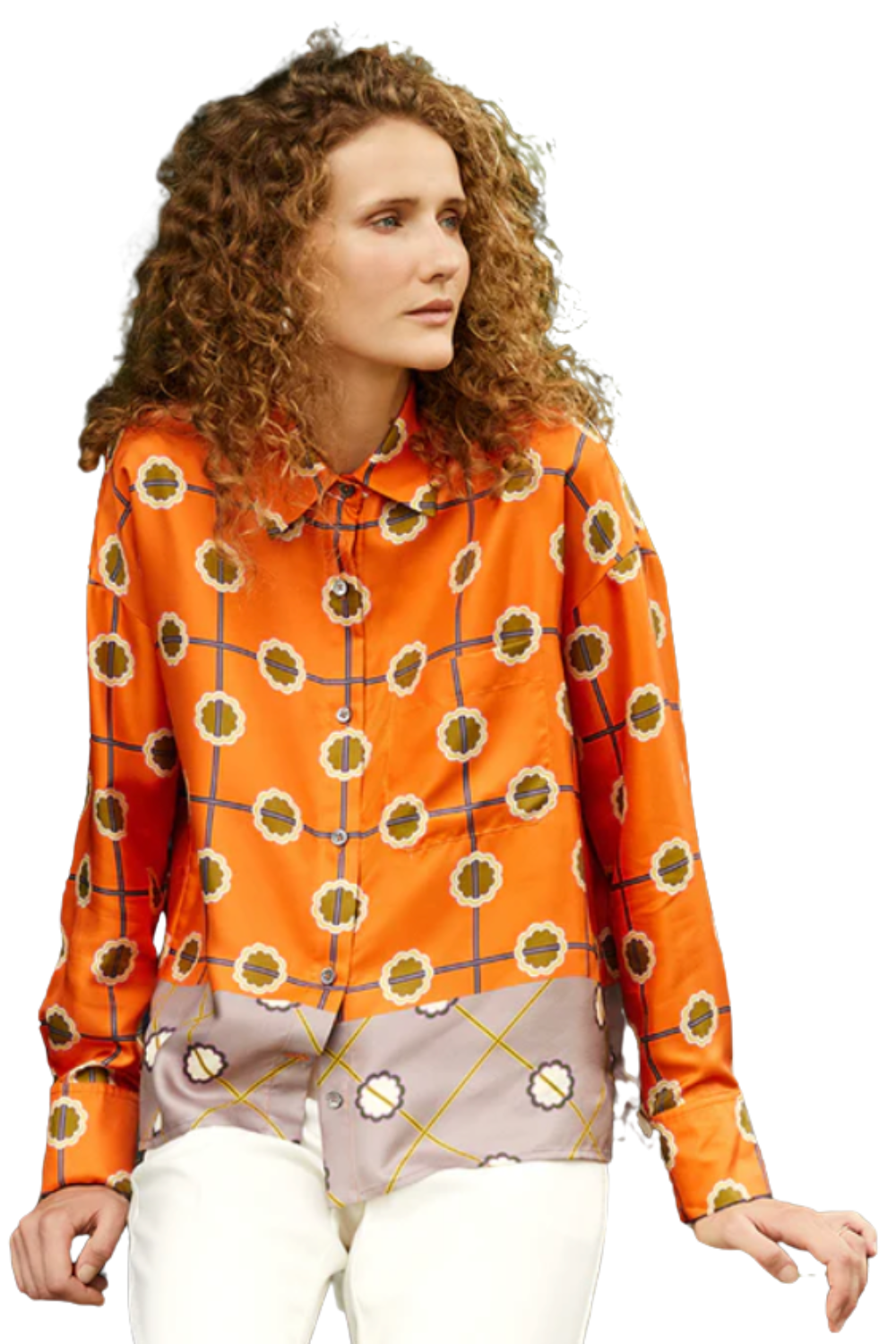 Orange Print Silk Blouse - The Posh Peacock