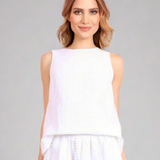 White Textured Cotton Sleeveless Top