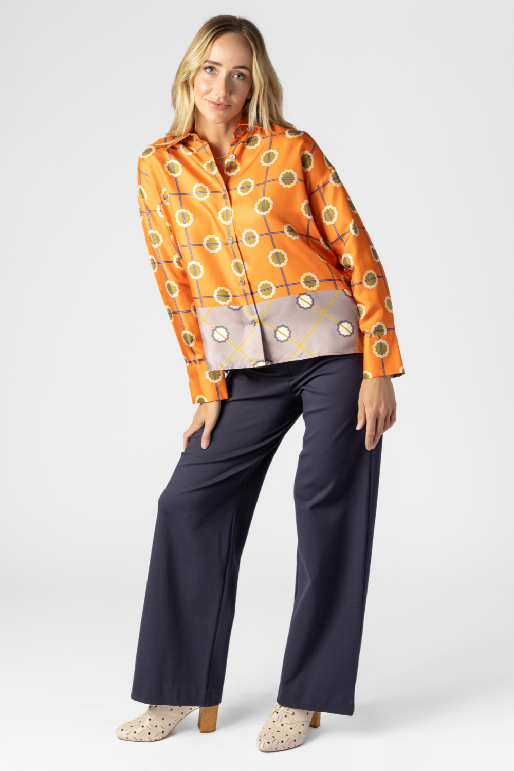 Orange Print Silk Blouse - The Posh Peacock