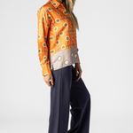 Orange Print Silk Blouse - The Posh Peacock