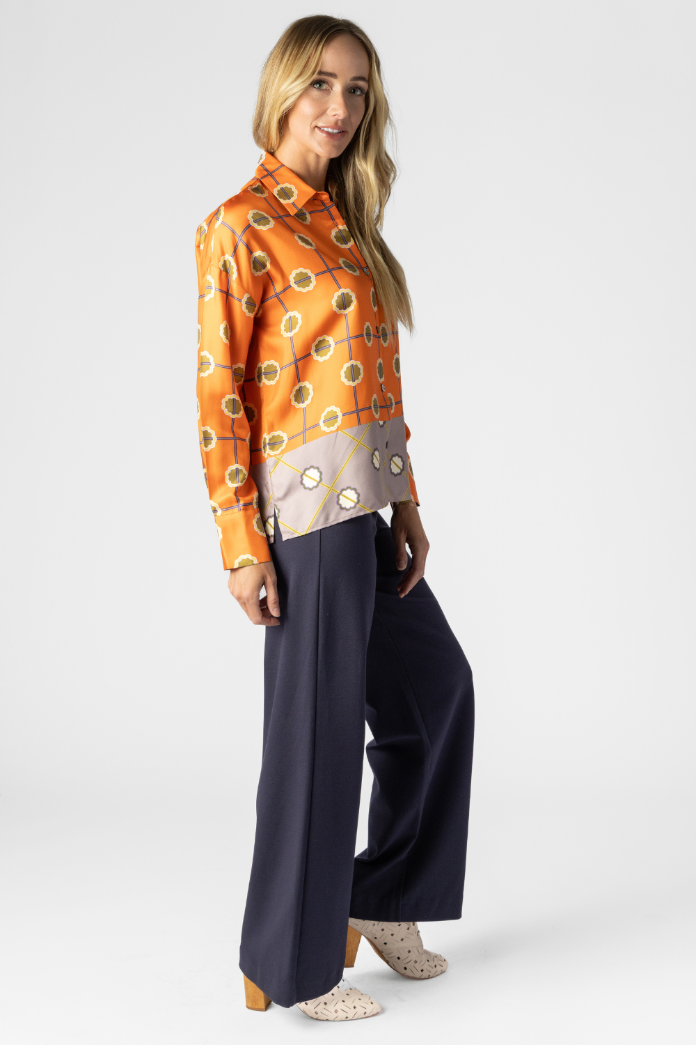 Orange Print Silk Blouse - The Posh Peacock