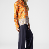 Orange Print Silk Blouse - The Posh Peacock