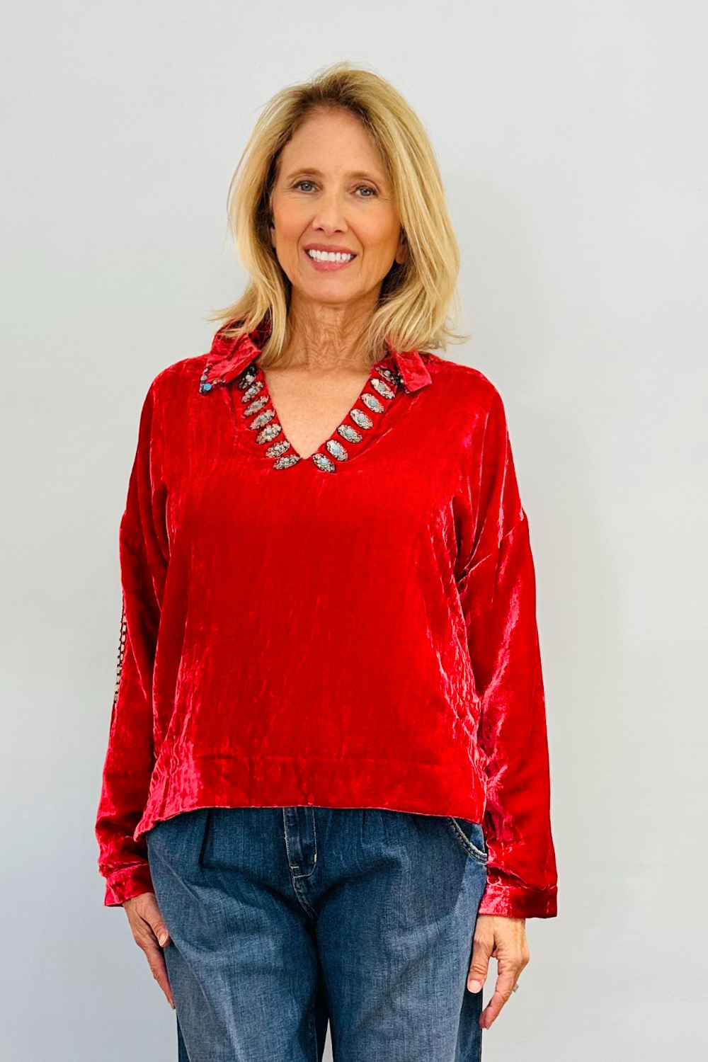 Alix of Bohemia Dylan Ruby Red Velvet Top - The Posh Peacock