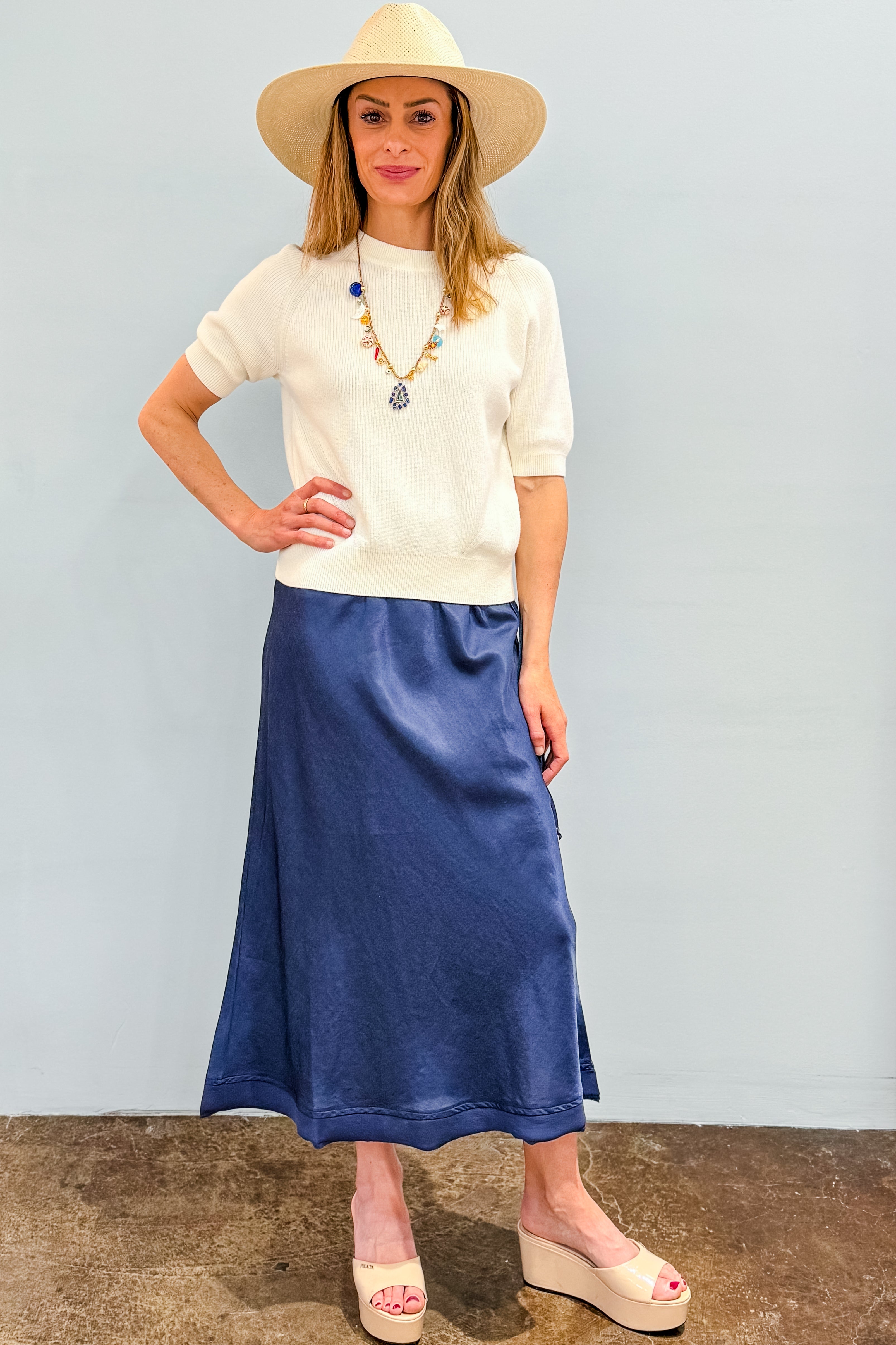 Brazeau Tricot Garbo Slate Midi Skirt - The Posh Peacock