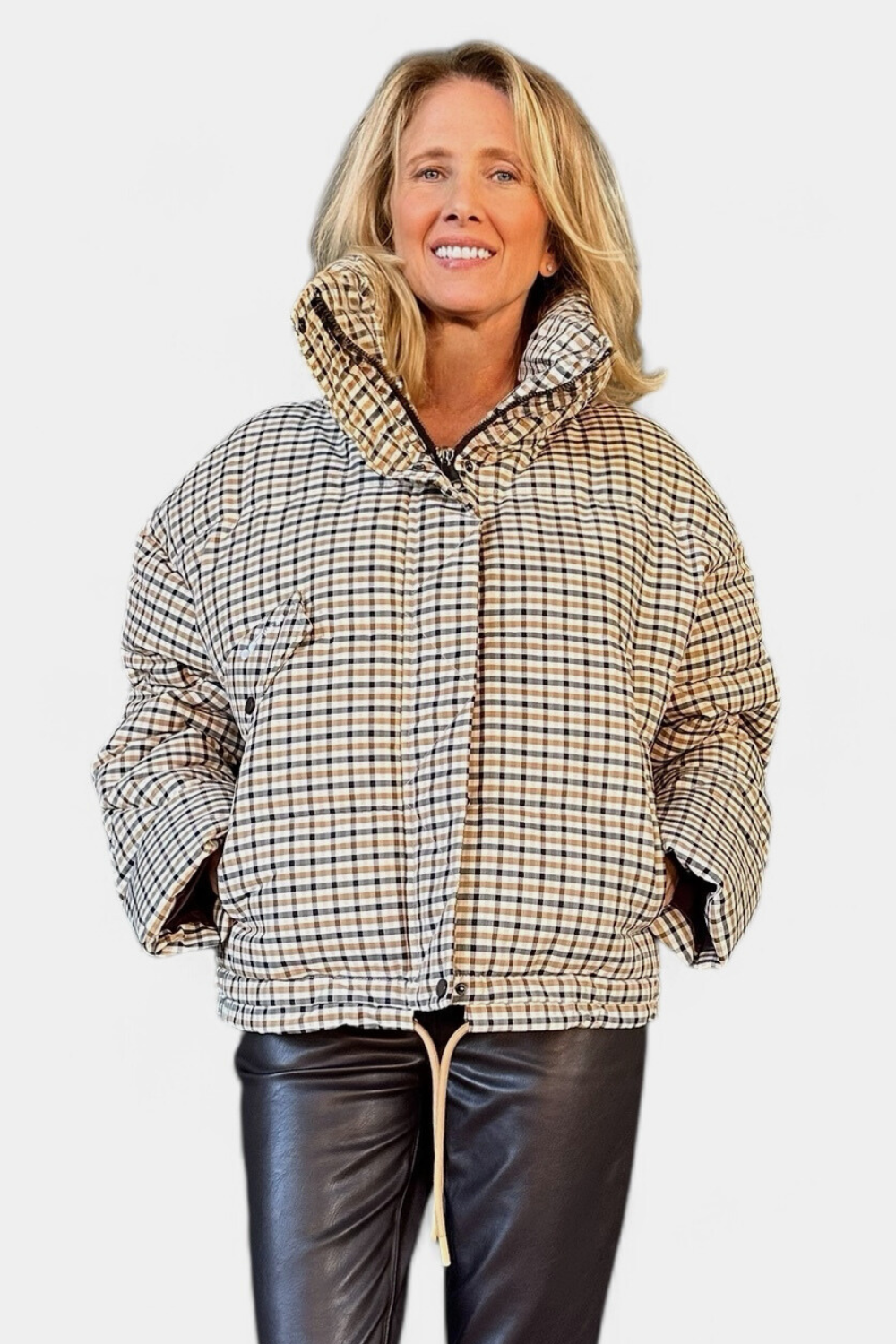 Short Plaid Puffer Jacket image