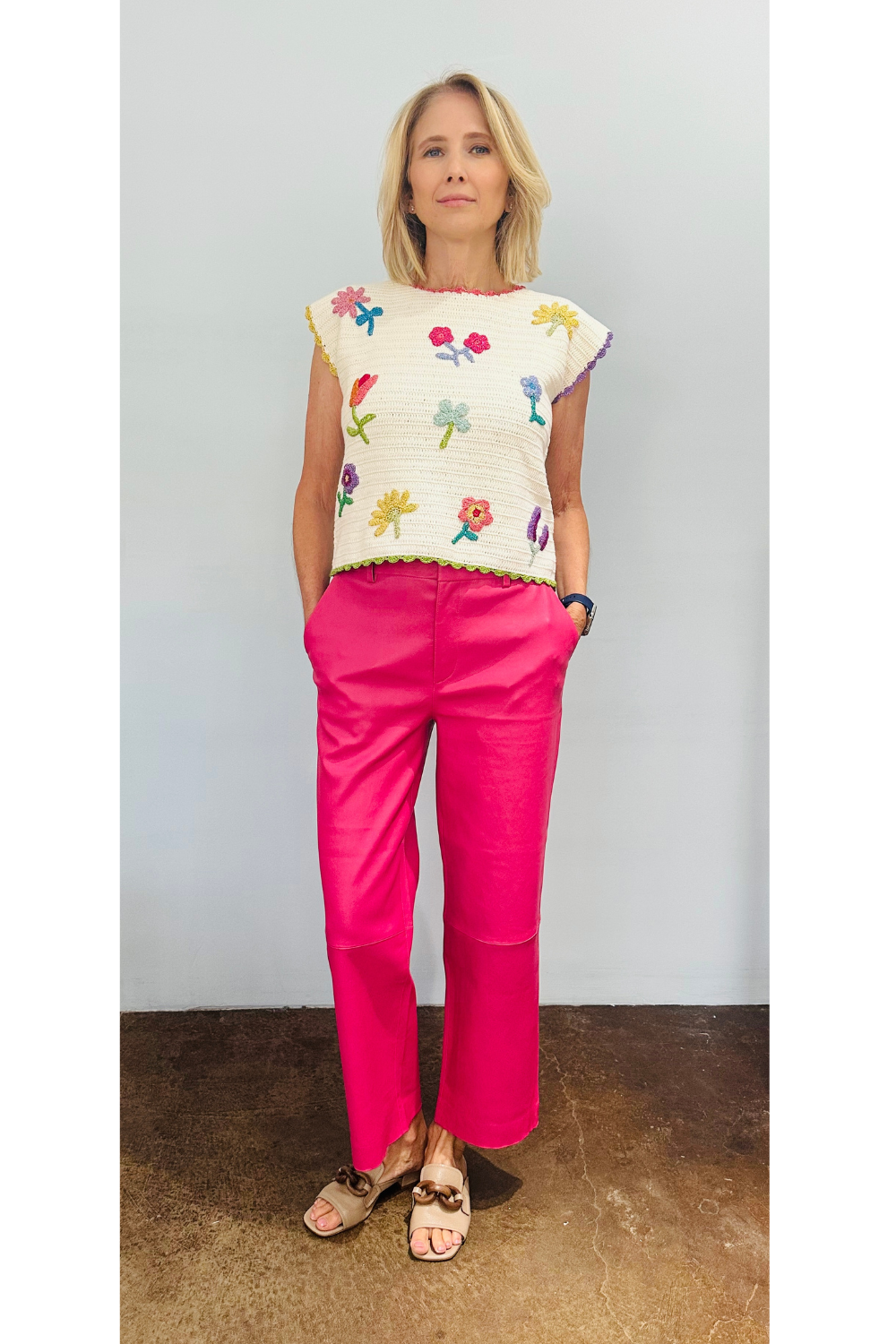 Bloom Top + Pink Leather Trouser