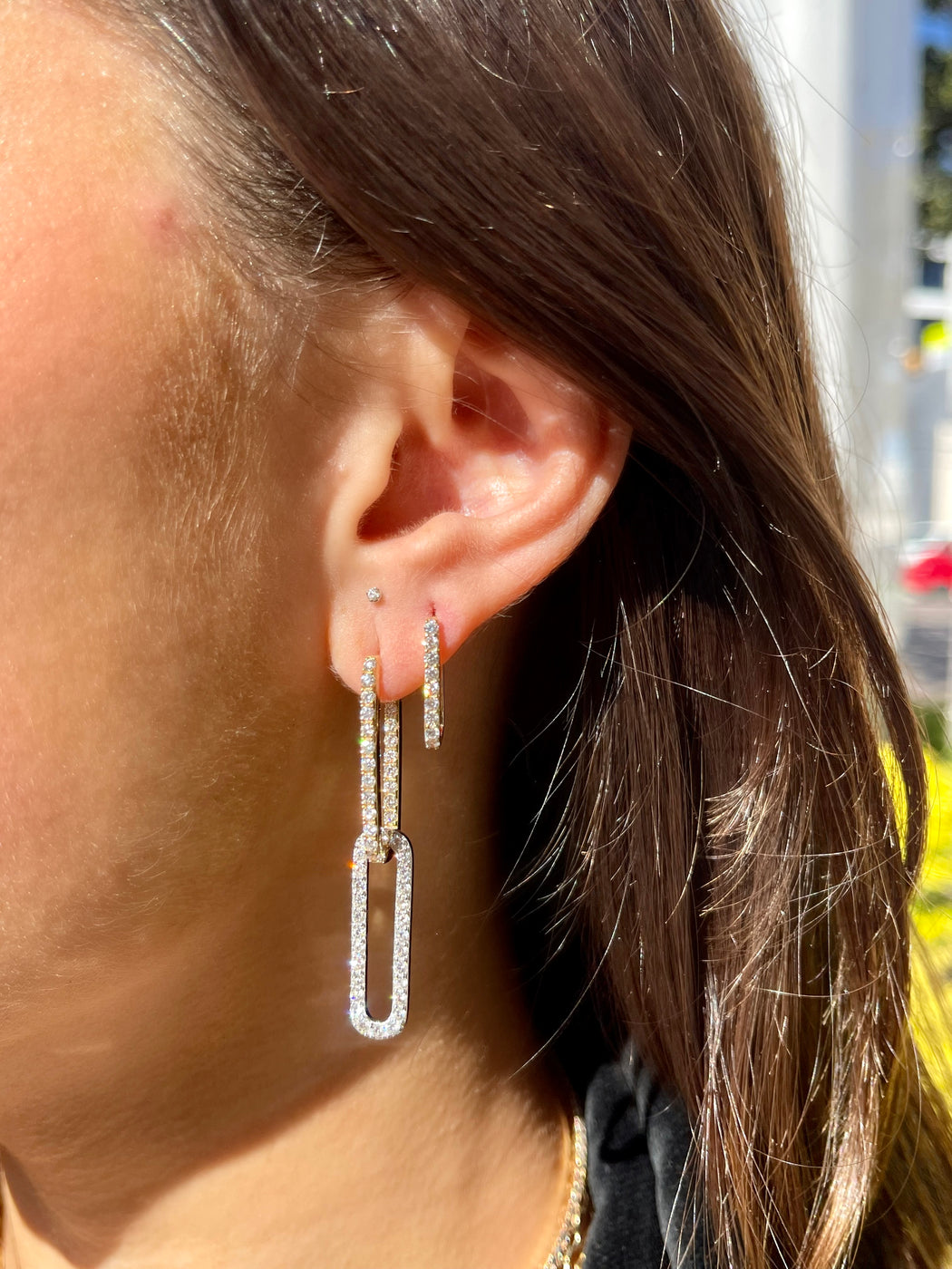 Diamond Paperclip Small Hoop Earrings - The Posh Peacock