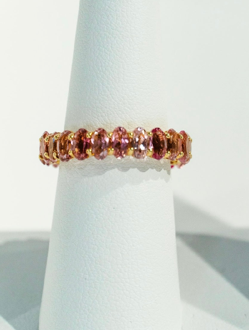 Samira 13 Oval Shaped Pink Tourmaline Eternity Band - The Posh Peacock