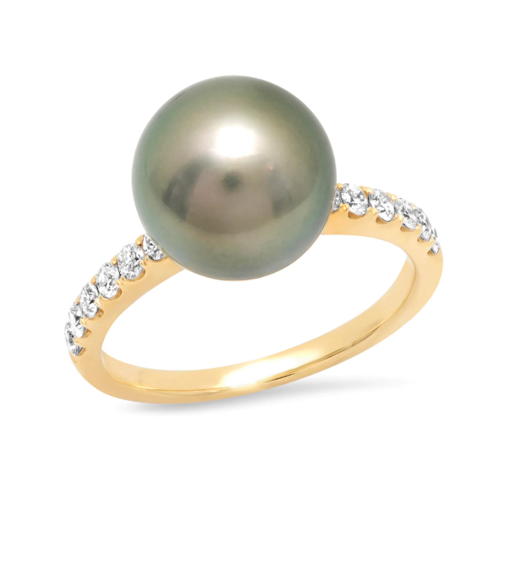 Samira 13 Tahitian Pearl Diamond Band Stackable Ring - The Posh Peacock