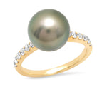 Samira 13 Tahitian Pearl Diamond Band Stackable Ring - The Posh Peacock