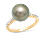 Samira 13 Tahitian Pearl Diamond Band Stackable Ring - The Posh Peacock