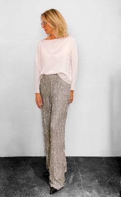 Gray Sequin Tulle Wide Leg Pant