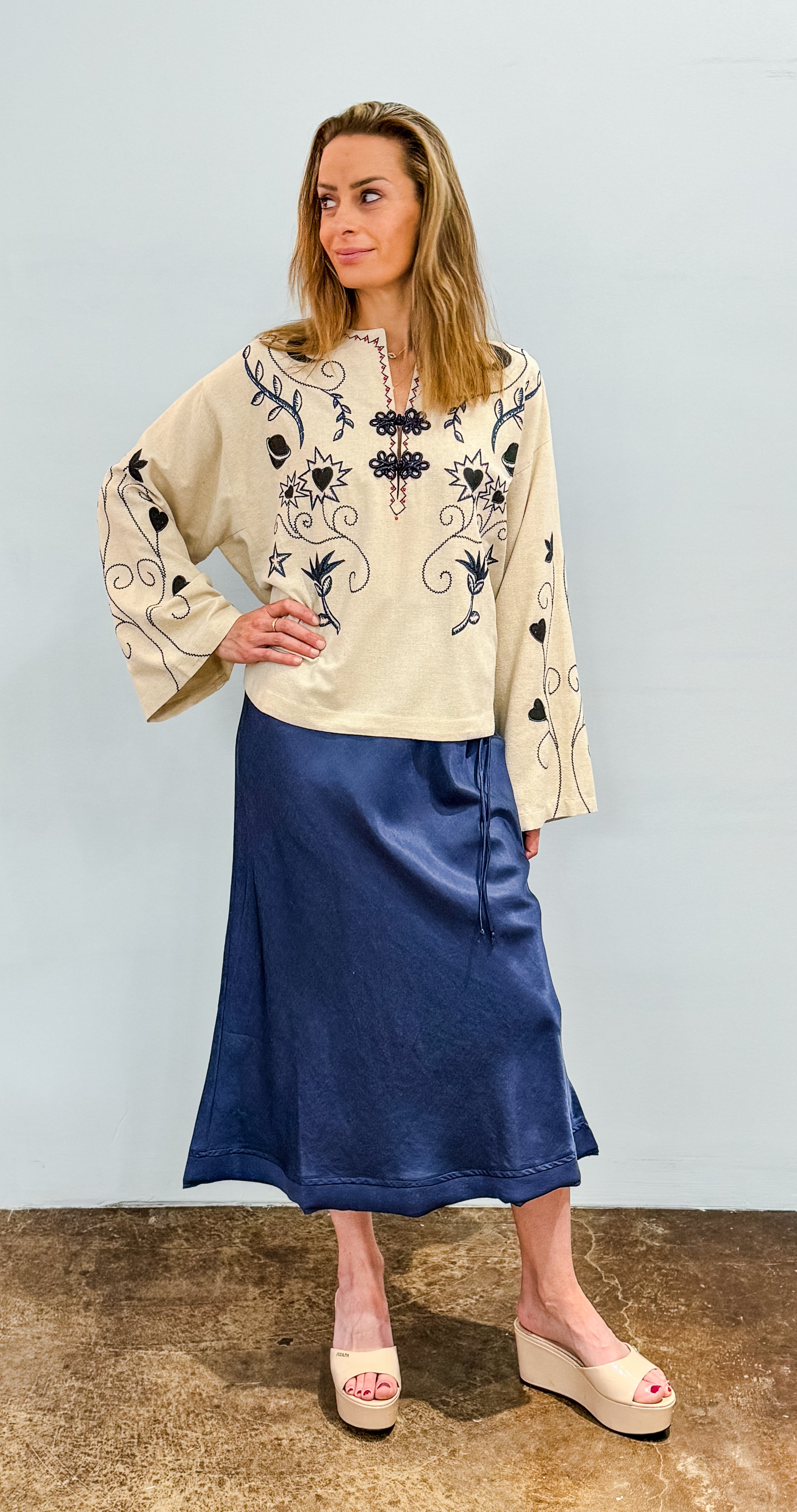 Basil Ecru Embroidered Shirt - The Posh Peacock