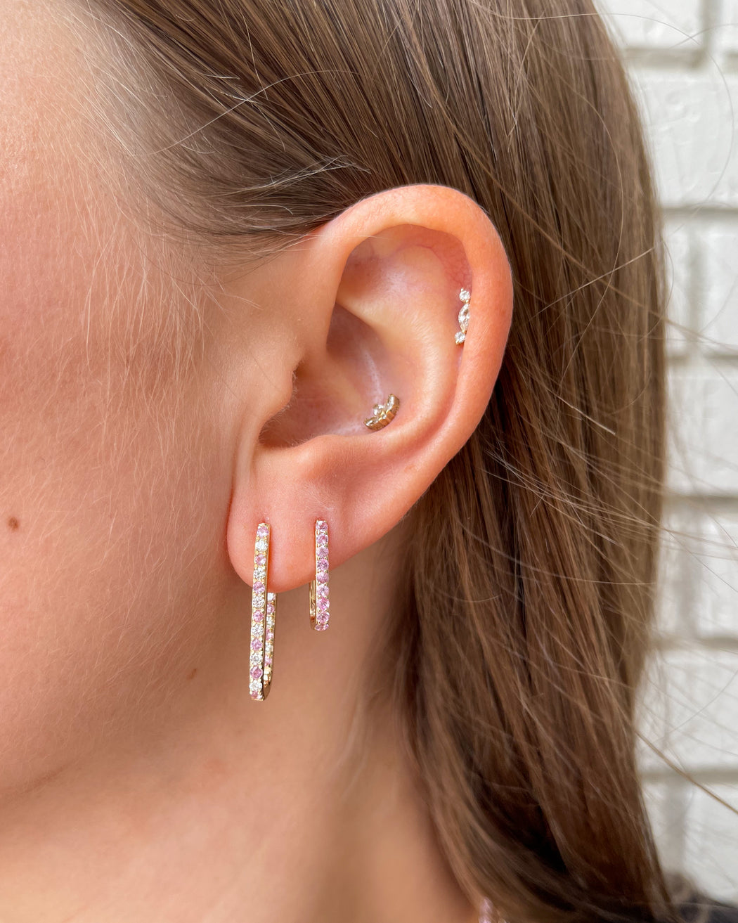 Pink Sapphire Small Paperclip Hoop Earrings - The Posh Peacock