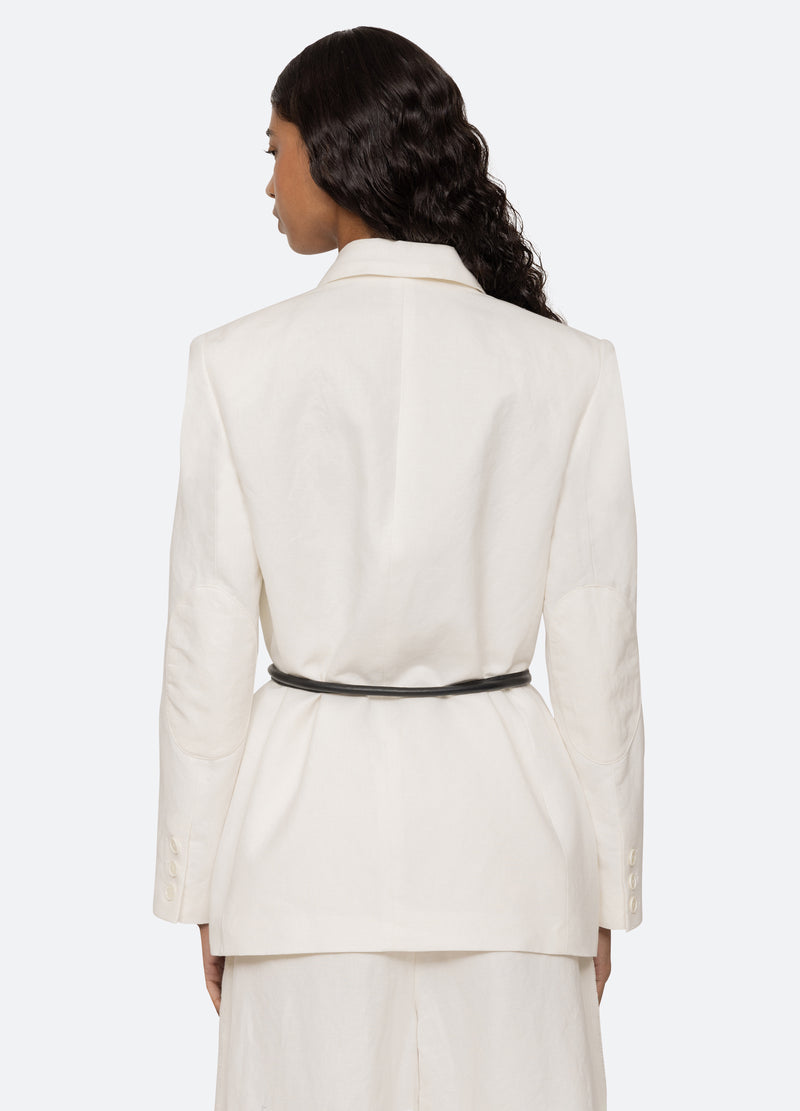 Lara Linen Blazer with Belt - The Posh Peacock