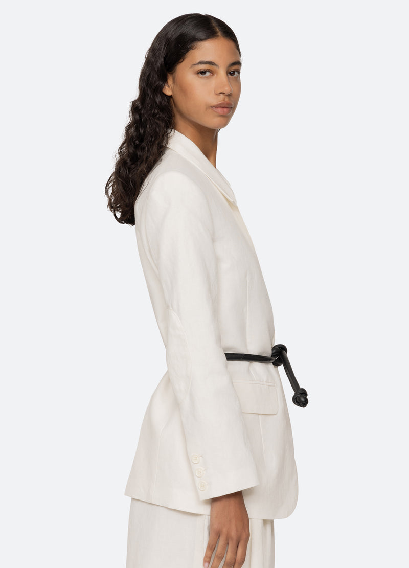 Lara Linen Blazer with Belt - The Posh Peacock