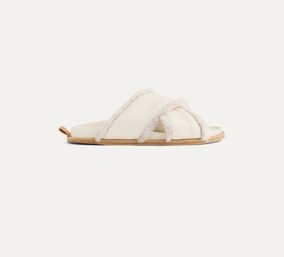 Forte Forte Shearling and Leather Crossed Sandals - The Posh Peacock