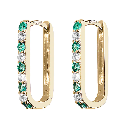 Lee Jones Collection Diamond/Emerald Small Paperclip Hoop Earrings