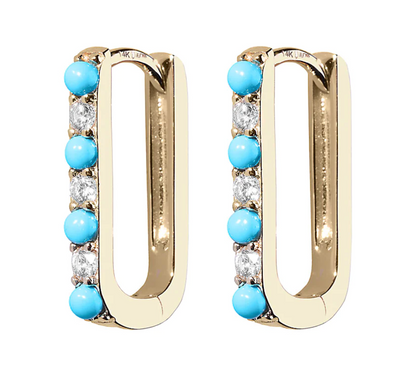 LJC 843 Diamond/Turquoise Small Paperclip Earring - The Posh Peacock