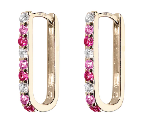 LJC 845 Diamond/Pink Sapphire/Ruby Small Paperclip Hoop Earring - The Posh Peacock